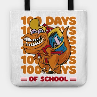 100 Days of school typography featuring a T-rex dino with bacpack #2 Tote