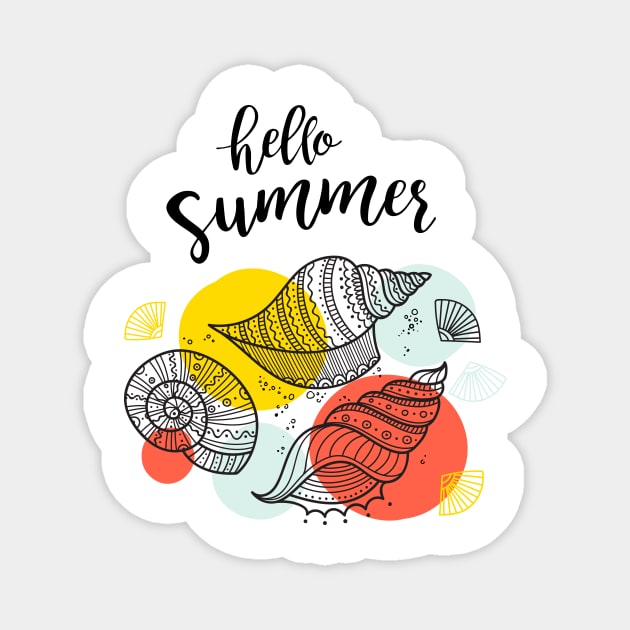 Hello Summer with sea shells and colorful circles Magnet by yuliia_bahniuk