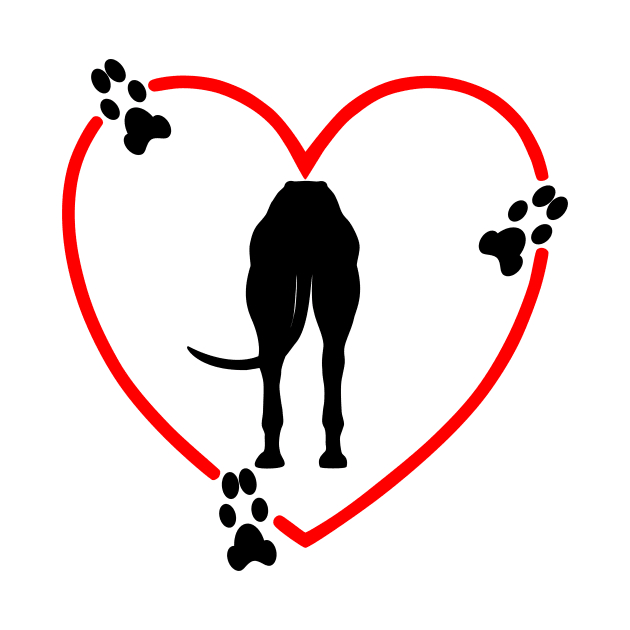 Greyhound Butt with Red Hearts Paw Prints by Greyt Graphical Greyhound