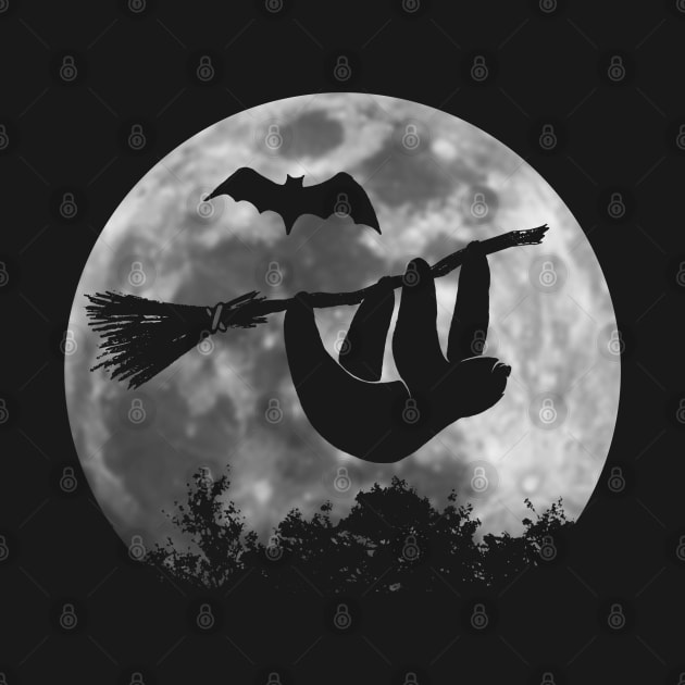 Sloth Silhouette On Broom | Full Moon Halloween Witch by SkizzenMonster