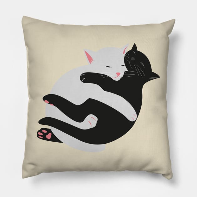 Cute minimal Black and White sleeping kitty cats Pillow by laverdeden