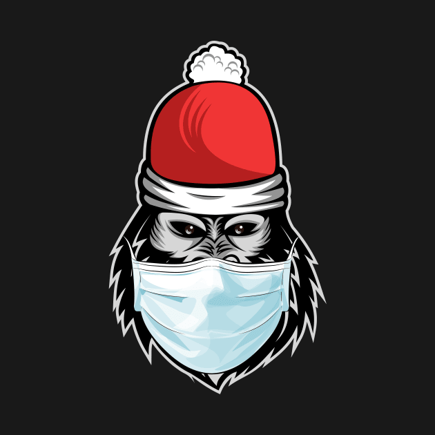 Gorilla Face Wear in Christmas Cap and Face Mask by Daily Fashion