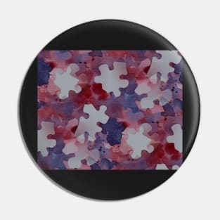 Jigsaw Puzzle Watercolor Silhouette in Purple and Red Watercolor Painting Pattern Pin