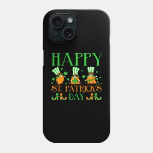 Three Gnomes Holding Shamrock Leopard Plaid St Patrick's Day Phone Case