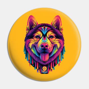 Siberian Husky Happy Dog Trippy Vintage Artwork Pin