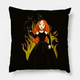 Cute witch with a black cat Pillow