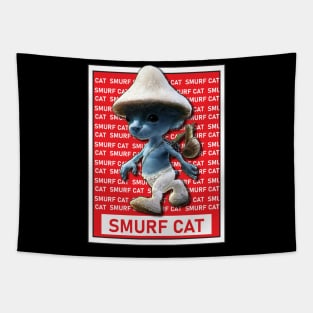 Funny Smurf cat Meme.Blue mushroom Cat meme. Tapestry