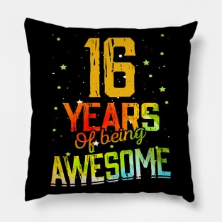 16th Anniversary Gift Vintage Retro 16 Years Of Being Awesome Gifts Funny 16 Years Birthday Men Women Pillow