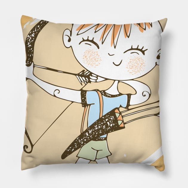 Zodiac Sagittarius Cute Kid Design Horoscope Gift Pillow by The Little Store Of Magic