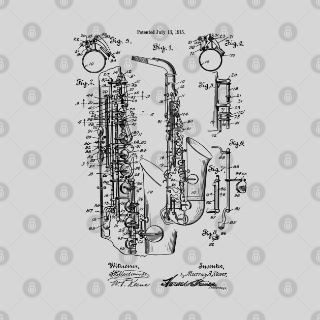 Vintage Jazz Saxophone 1915 Patent Image by MadebyDesign