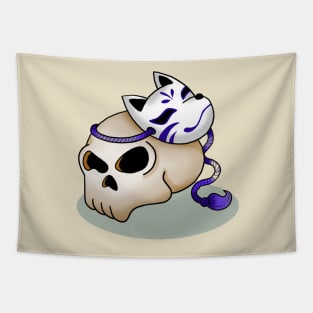 Skull and Kitsune Mask Tapestry