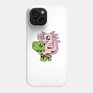 Cartoon - Cute axolotl sitting on turtle Phone Case