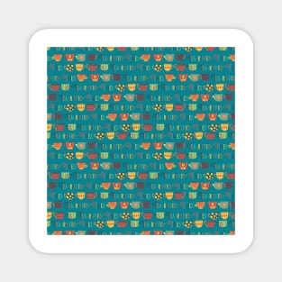 Tea-riffic Times. Retro inspired tea cups - teal Magnet