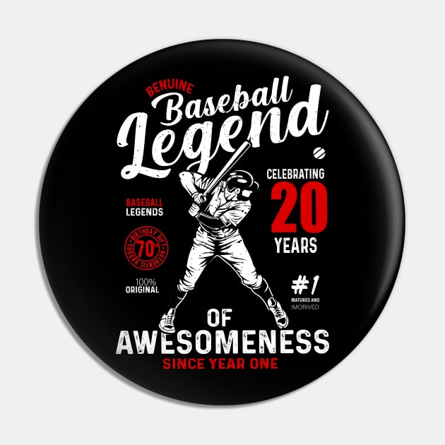20th Birthday Gift Baseball Legend 70 Years Pin by Nonoushop