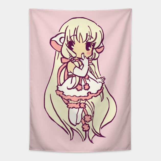 I draw pink pastel chibi chii / chobits elda chi motosuwa Tapestry by mudwizard