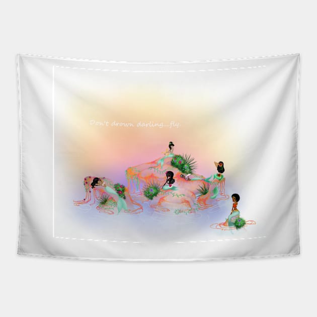 People of Color Mermaid Lagoon Quote Tapestry by hallieodom