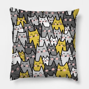 Cat Party - Gray and Mustard Yellow Pillow