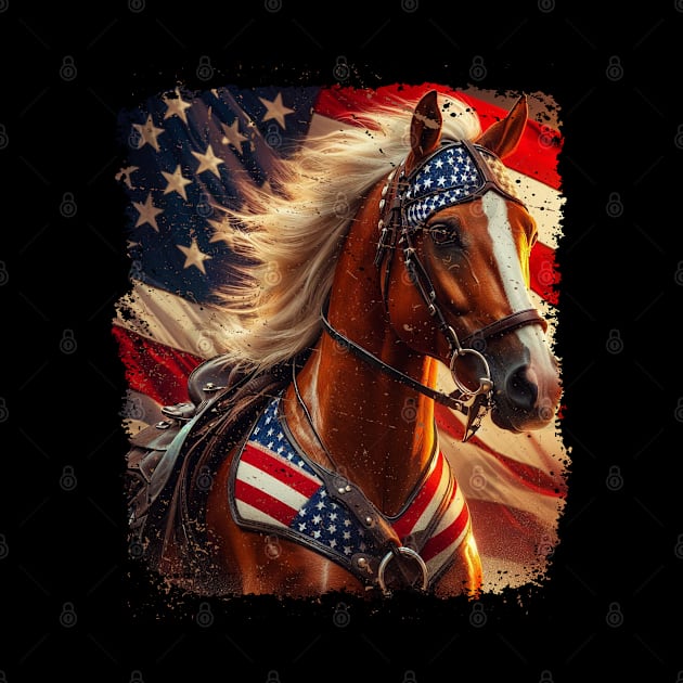 Patriotic Horse American Flag Horseback Riding Western Farm by savage land 