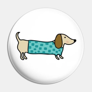 Cute dachshund in blue shirt Pin