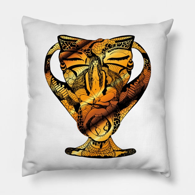 Goddess Vase Gold Pillow by kenallouis