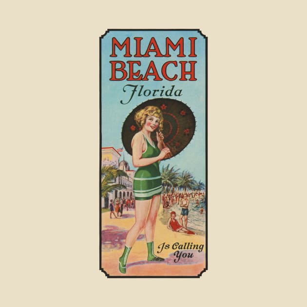 Miami Beach Florida is Calling You - 1924 Bathing Beauty Poster by MatchbookGraphics