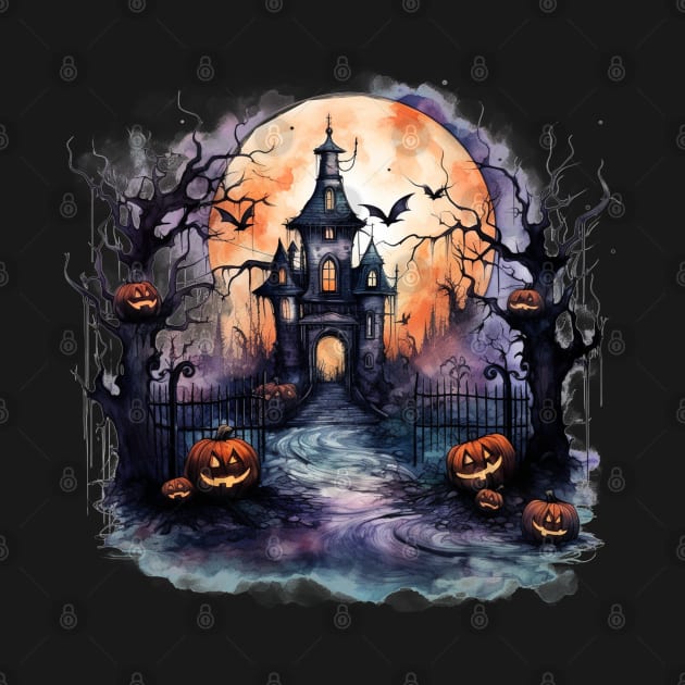 Scary Halloween Castle Watercolor Style by AnnaMDesigne
