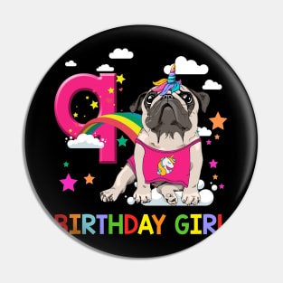 Pug Birthday - 9 Years Old Unicorn Pugicorn Party Pin