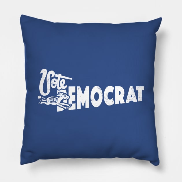 Vintage 1960's Vote Democrat Donkey Wordmark (White) Pillow by From The Trail