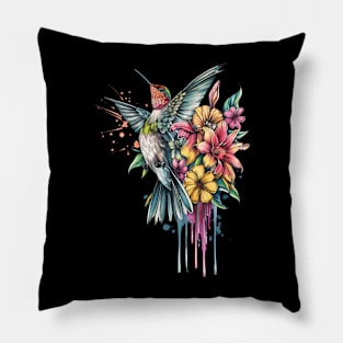 Floral Humming Bird Logo Design Pillow