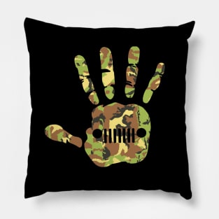 Jeep Hand Palm Print Camo, Funny Camouflage Design Old Cars for Jeep Lovers Pillow