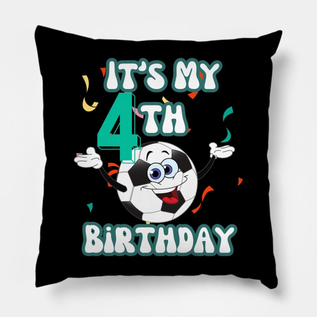 Funny It's My 4th Birthday 4 Years Old Soccer Ball Kids Pillow by Peter smith