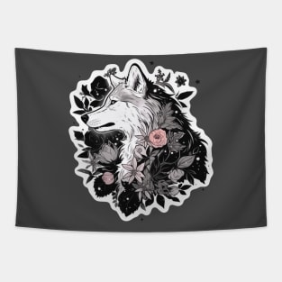 Pastel Goth Floral Wolf Tapestry