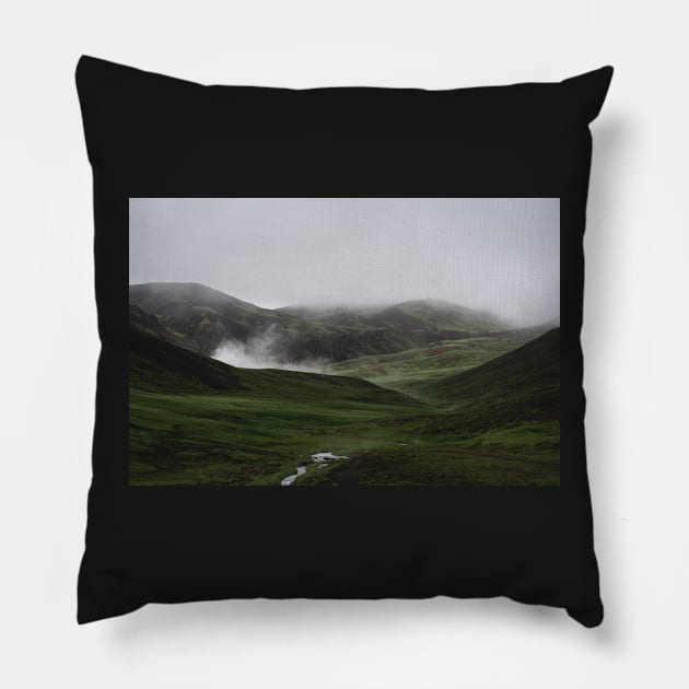 Steamy Hot Geothermal River Valley Reykjadalur in Iceland Pillow by Danny Wanders