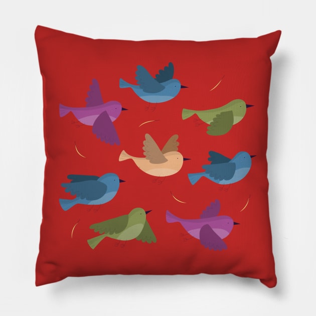 Flat Flying Birds Pillow by Mako Design 