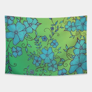 Green and Blue Flower Pattern Tapestry