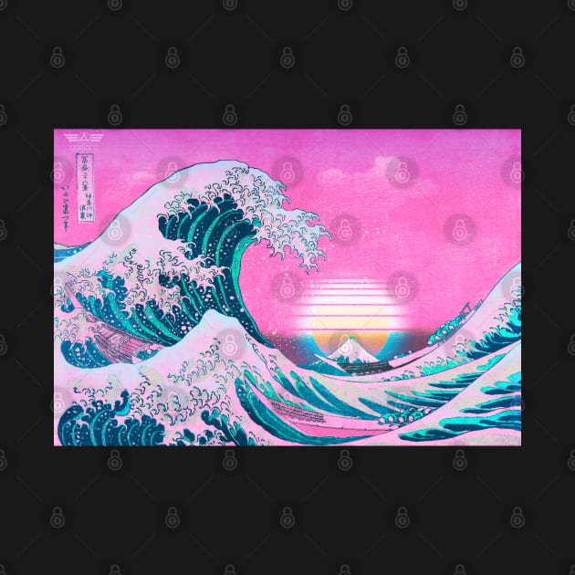 Vaporwave Great Wave Off Kanagawa Aesthetic Sunset by CoitoCG