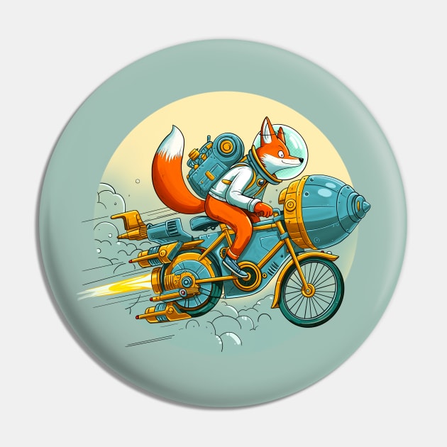 Fox Riding a Spaceship Bicycle Pin by Ghost on Toast