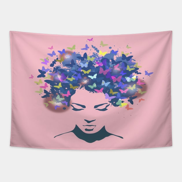 Woman Butterflies Hair Tapestry by Mako Design 