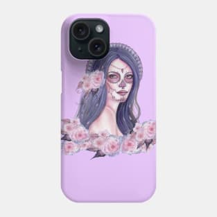 Chantilly Rose day of the dead art by Renee Lavoie Phone Case