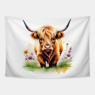 Cute Miniature Highland Cow Colorful Design Tapestry