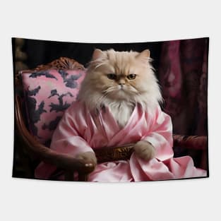 Persian Cat in Luxurious Pink Robe Tapestry