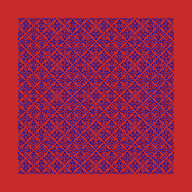 Blue Tile Pattern Red background by Travel Designs