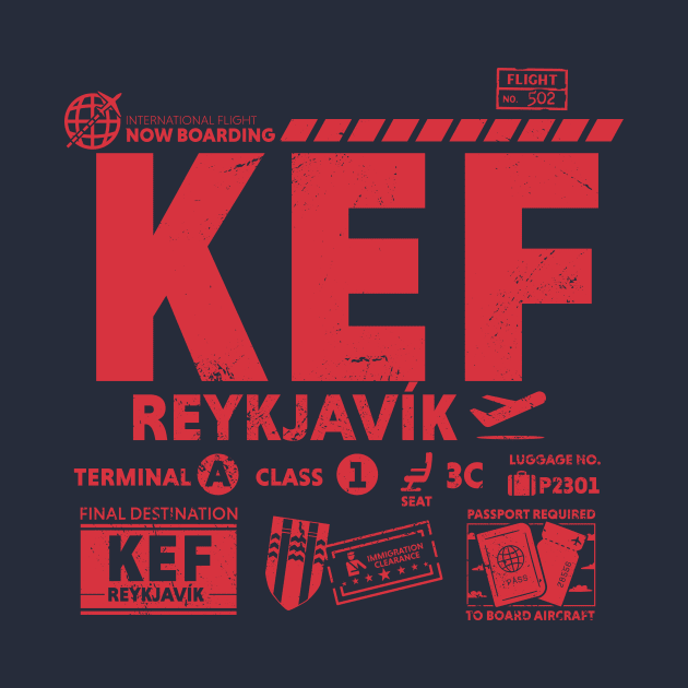 Vintage Reykjavik KEF Airport Code Travel Day Retro Travel Tag Iceland by Now Boarding