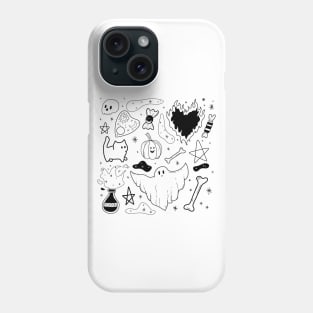 witchy ink pattern for halloween - black Phone Case