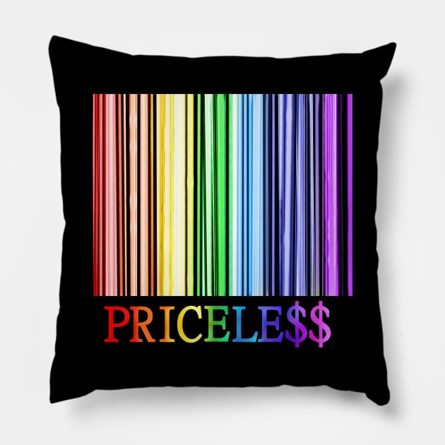 Rainbow Pride Priceless Barcode Pillow by Art by Deborah Camp