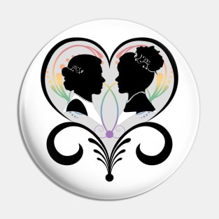 Two Lesbian Pride Brides Inside an Elegant Heart Pin