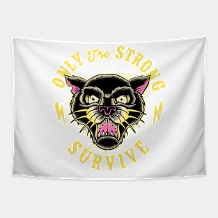 Black Panther Cat Strong Survive Tattoo Tapestry