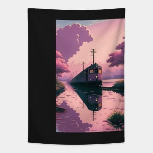 Retro Anime Style Old Japanese Train Tapestry