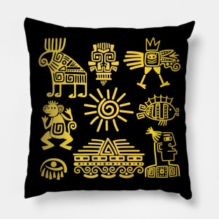 Maya culture golden symbols Pillow