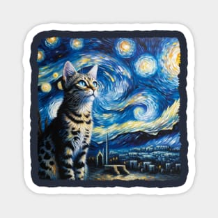 Egyptian Mau Starry Night Inspired - Artistic Cat Magnet